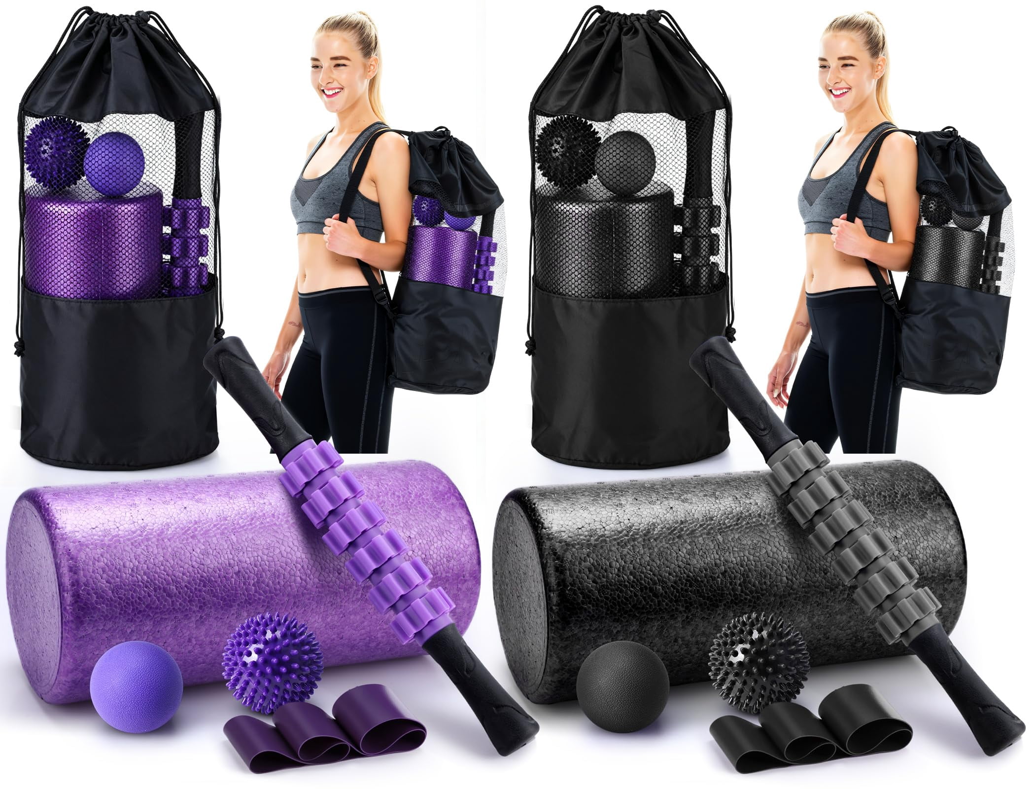 12 Foam Roller Set - 6 In 1 Deep Kit Includes  Massage Ball Stick Fasciitis Stretch Strap & Bag For Body Physical Exercise 2