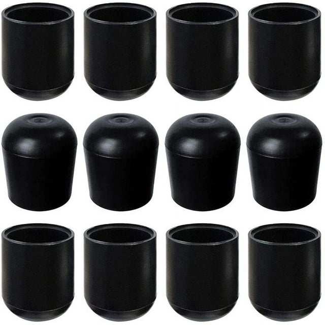 12 Folding Chair Leg Caps 7/8 Inch Black Heavy Duty Plastic