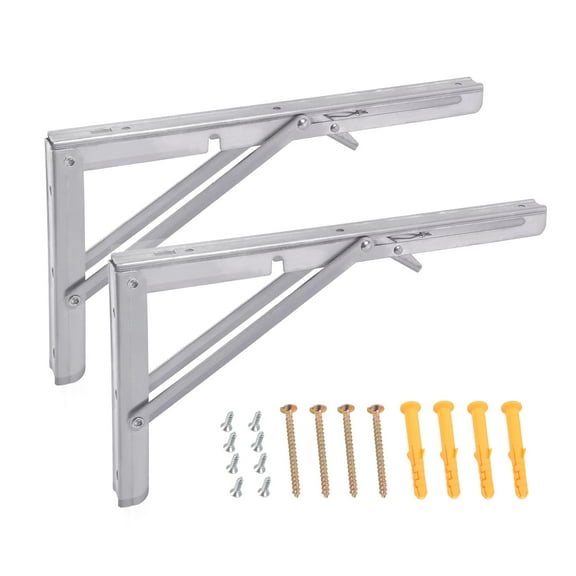 12" Folding Shelf Brackets Dawot Heavy Duty Stainless Steel Collapsible Shelf Bracket for Table Work Bench Space Saving DIY Wall Mounted Bracket Max Load 330lb(Pack of 2)