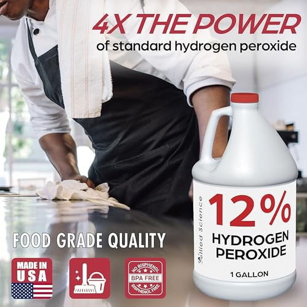 12% Food Grade Hydrogen Peroxide, 4X Stronger, Dilute and Use for Personal Care, Home, Kitchen, Bath, Carpet, Water Cleaner, Plant Treatment, 1 Gallon (2)