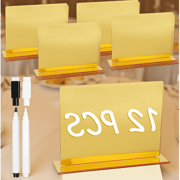 12 Food Label Signs for Buffet, Mirrored Rectangle Boards with Bases and 2 Markers, Reusable Table Cards for Party Wedding