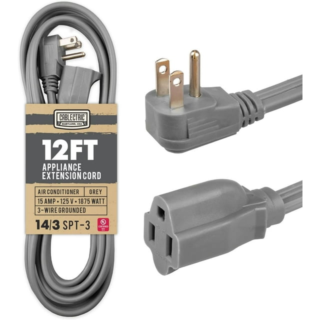 12 Foot Appliance Extension Cord, Gray 14 Gauge 3 Prong SPT3 Heavy