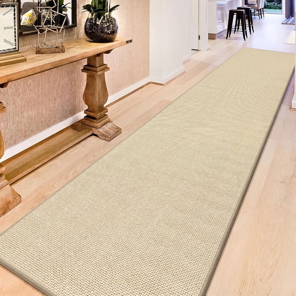 12 Foot Kitchen Floor Runner Kitchen Sink Floor Mat with Rubber Backed, Absorbent Laundry Room Mat, Beige Hall Runner Long Non Slip