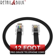 12 Foot RJ11 Telephone Cord - Pro Grade Landline Phone Cable, 4 Wire, 100% Copper, Thickest Gold Contacts, Heavy Duty PVC Jacket 12 FT, Black Made in USA
