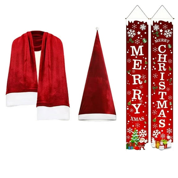 12 Foot Skeleton Christmas Outfit – Santa Hat, Scarf, and Couplets with Adhesive for Secure Holiday Decorations – 3PCS Set for Christmas Yard Display