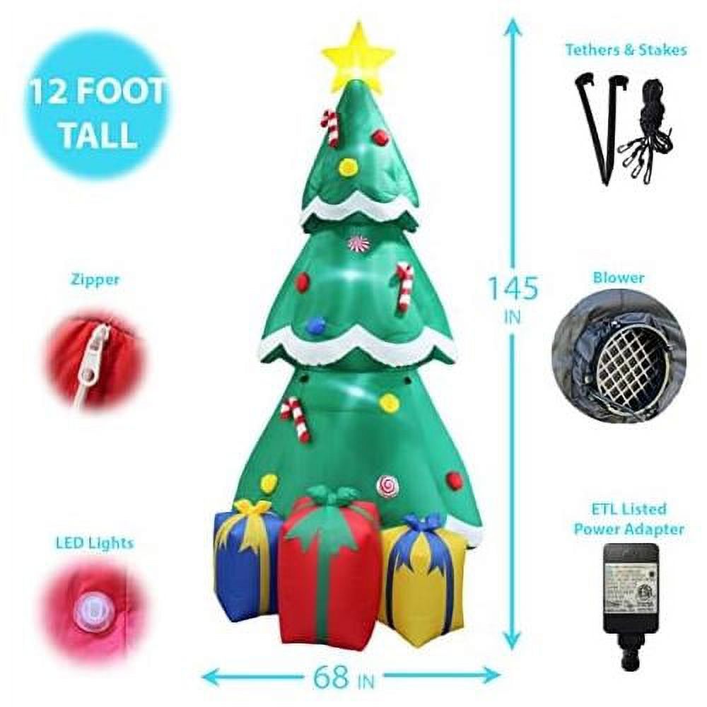 12 Foot Tall Huge Christmas Tree With Star And Gift Boxes Lighted