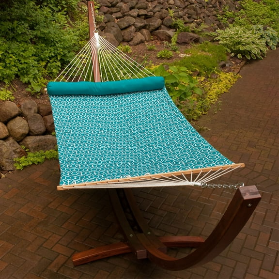 12 Foot Wood Arc Frame with Quilted Hammock and Pillow