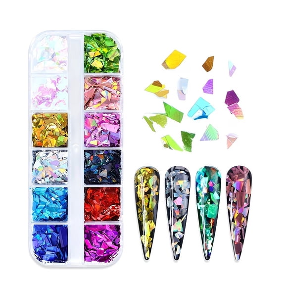 12 Frame Explosive Laser Nail Charms - Irregular Fragments & High Gloss Sequins for Stunning Nail Art
