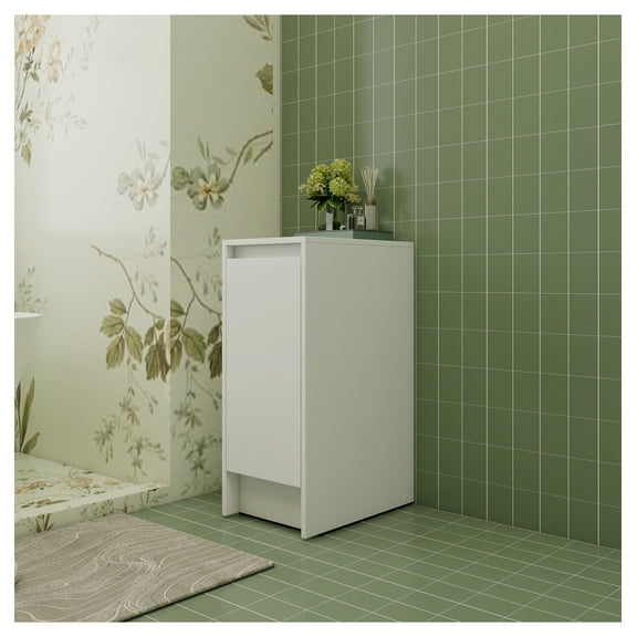 12" Freestanding Bathroom Storage Cabinets,Soft Close Doors,Floor Mounting Design,(KD-Packing) Glossy White + 1 + Bathroom + Freestanding + Modern + Plywood + Plywood