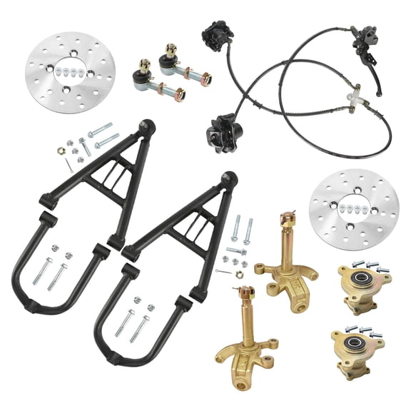 12" Front Suspension Swingarm Assembly, Hydraulic Disc Brake Rotor Kit, 3 Stud Wheel Hubs Steering Knuckle for DIY Go Kart ATV Quad Buggy 4 Wheelers Go Kart Suspension Accessories Parts