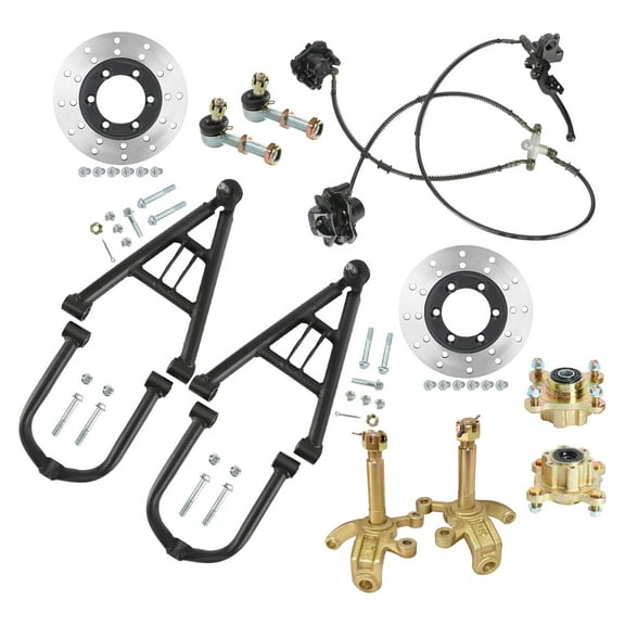 12" Front Suspension Swingarm Assembly, Hydraulic Disc Brake Rotor Kit, 4 Stud Wheel Hubs Steering Spindle for DIY Go Kart ATV Quad Buggy 4 Wheelers Go Kart Suspension Accessories Parts