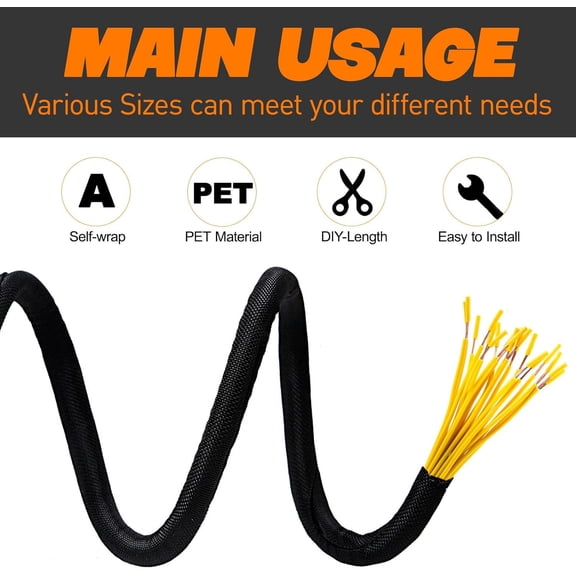 12 Ft 1/2" Split Braided Sleeve, Self-Wrapping Wire Loom Cord Protector for Automotive, Home & Cat-Proof Cable Management – High Temperature Resistant