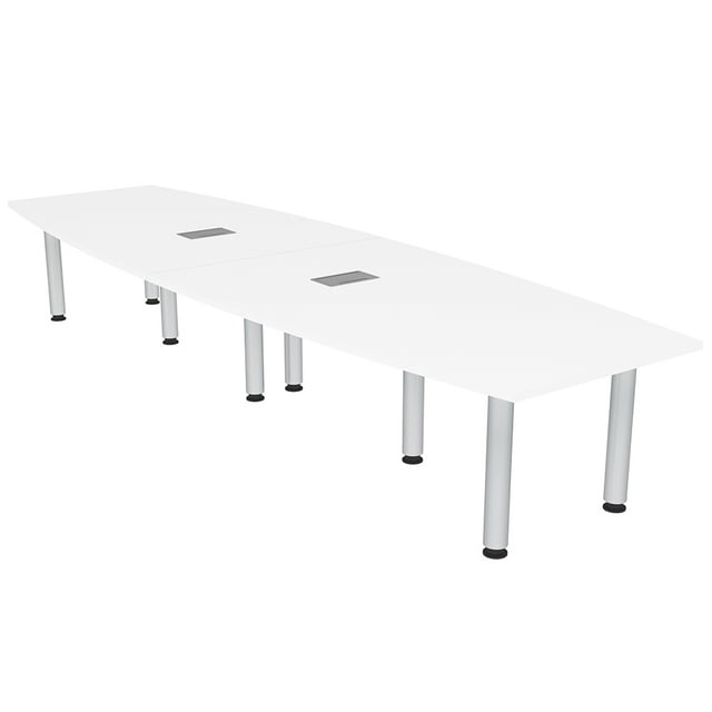 12 Ft Boat Shaped Conference Table with Power And Data Post Legs