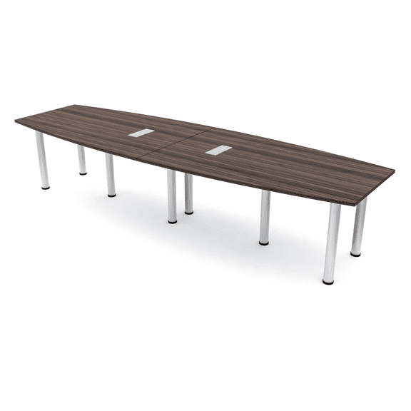 12 Ft Boat Shaped Conference Table with Power And Data Post Legs