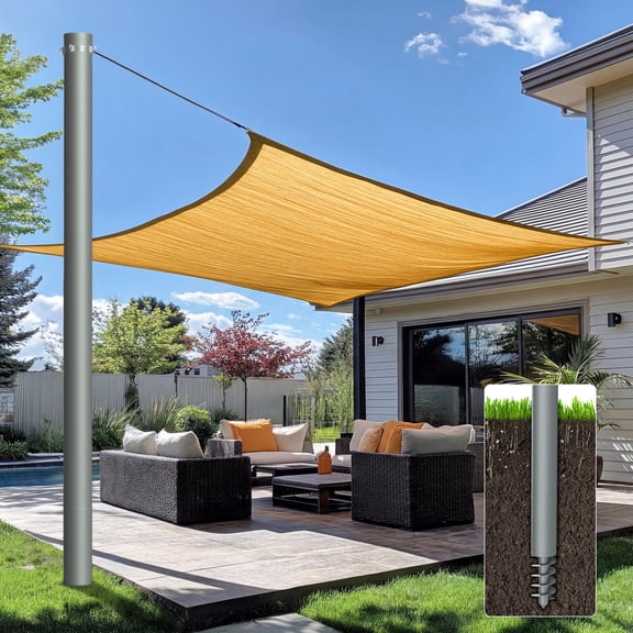 12 Ft Heavy Duty Sun Shade Poles D Clamps Gray Sun Shade Pole Kit for Ground Soil Backyard 1 Pack