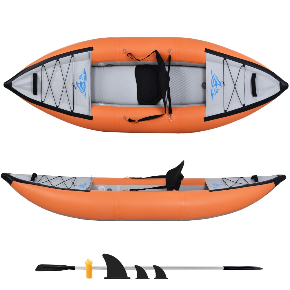 12 Ft Length Inflatable Fishing Boat Set with Paddle and Air Pump, Portable  Sit-in Boat Recreational Touring 2-Person Kayak Foldable Touring Kayaks