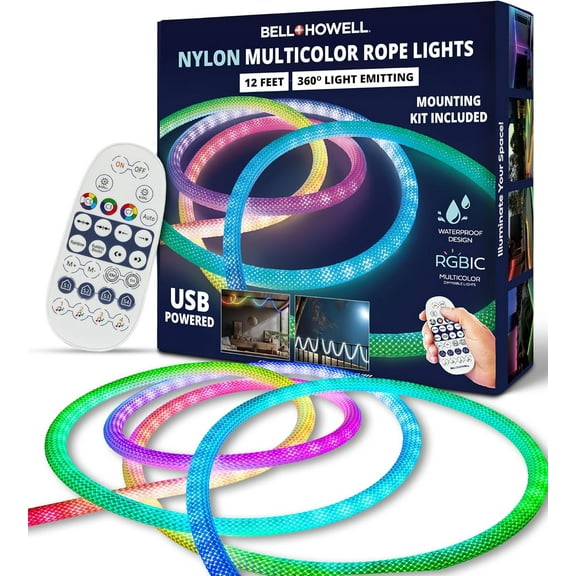 12 Ft Nylon LED Lights for Bedroom, USB Powered Waterproof LED Strip Lights with Remote, Flexible/Dimmable, Exclusive Nylon to Show Diffused Glow, Timer, Easy Install Indoor/Outdoor, No Harsh Glare