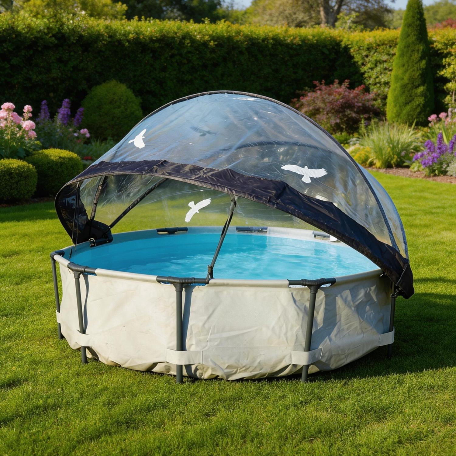 12 Ft Pool Dome Enclosure, Above Ground Pool Cover with Water Heating, All Weather Round Pool Tent with UV Protection for Clean Warm Water, Extend Season, Black/White