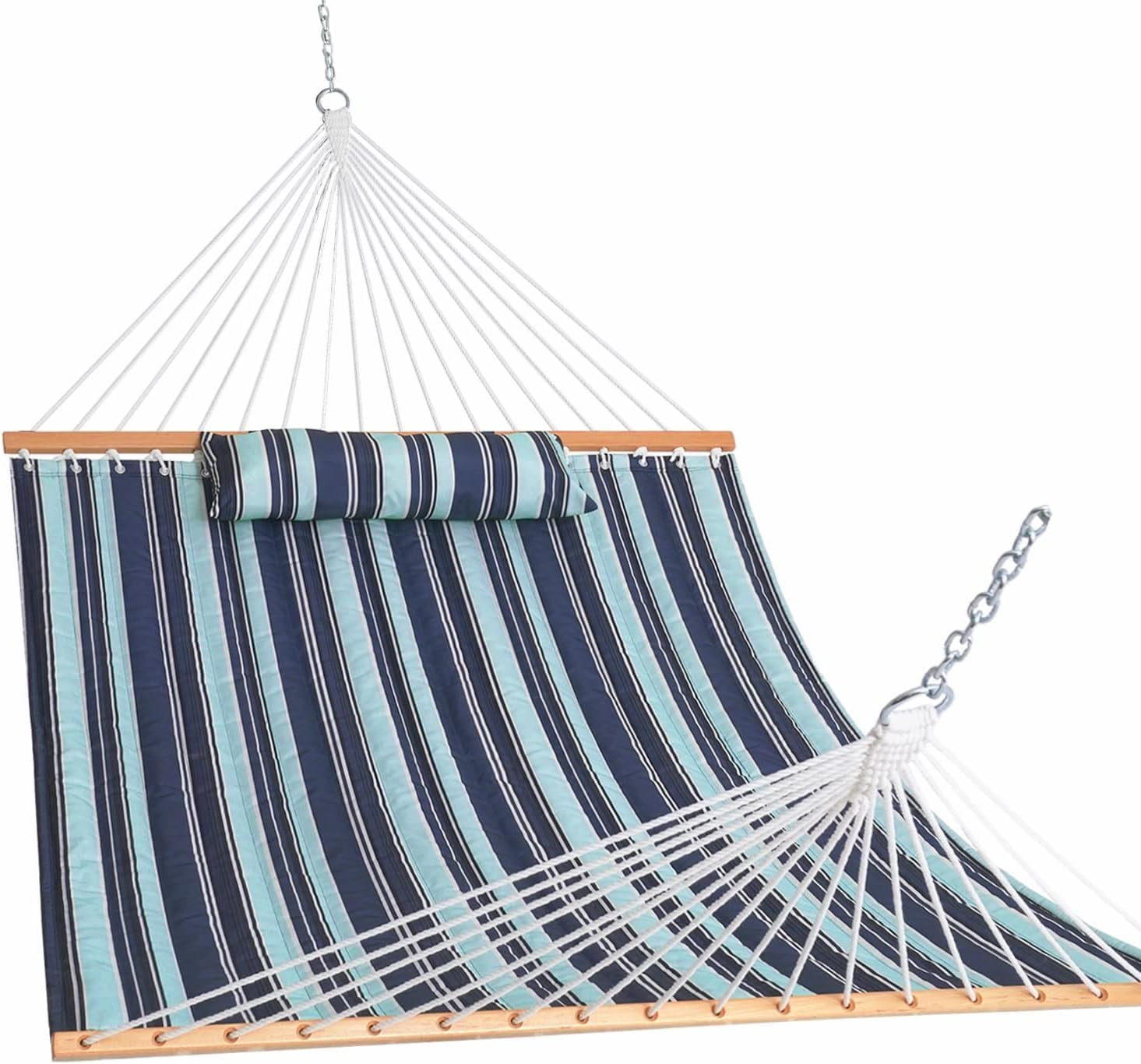 12 Ft Quilted Fabric Double Hammock With Spreader Bars And Detachable Pillow  450lbs Weight Capacity