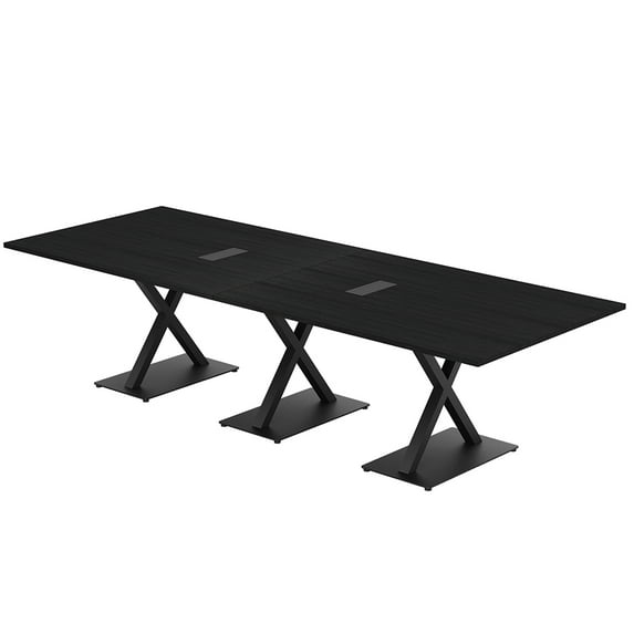 12 Ft Rectangular Modular Conference Table With X Bases Power And Data