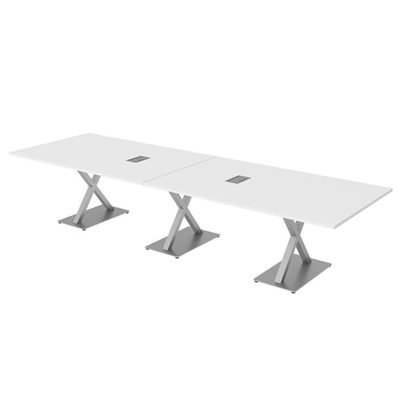 12 Ft Rectangular Modular Conference Table With X Bases Power And Data