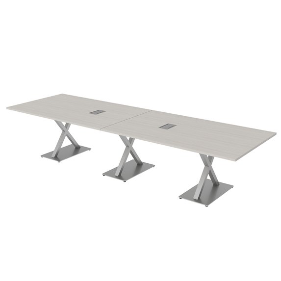 12 Ft Rectangular Modular Conference Table With X Bases Power And Data