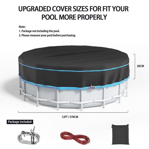 12 Ft Round Pool Cover, Solar Cover for Above Ground Pools, Heavy Duty Swimming Pool Cover Protector with Winch and Cable, Strong Tear Resistant Winter Pool Cover Ideal for Waterproof and Dustproof
