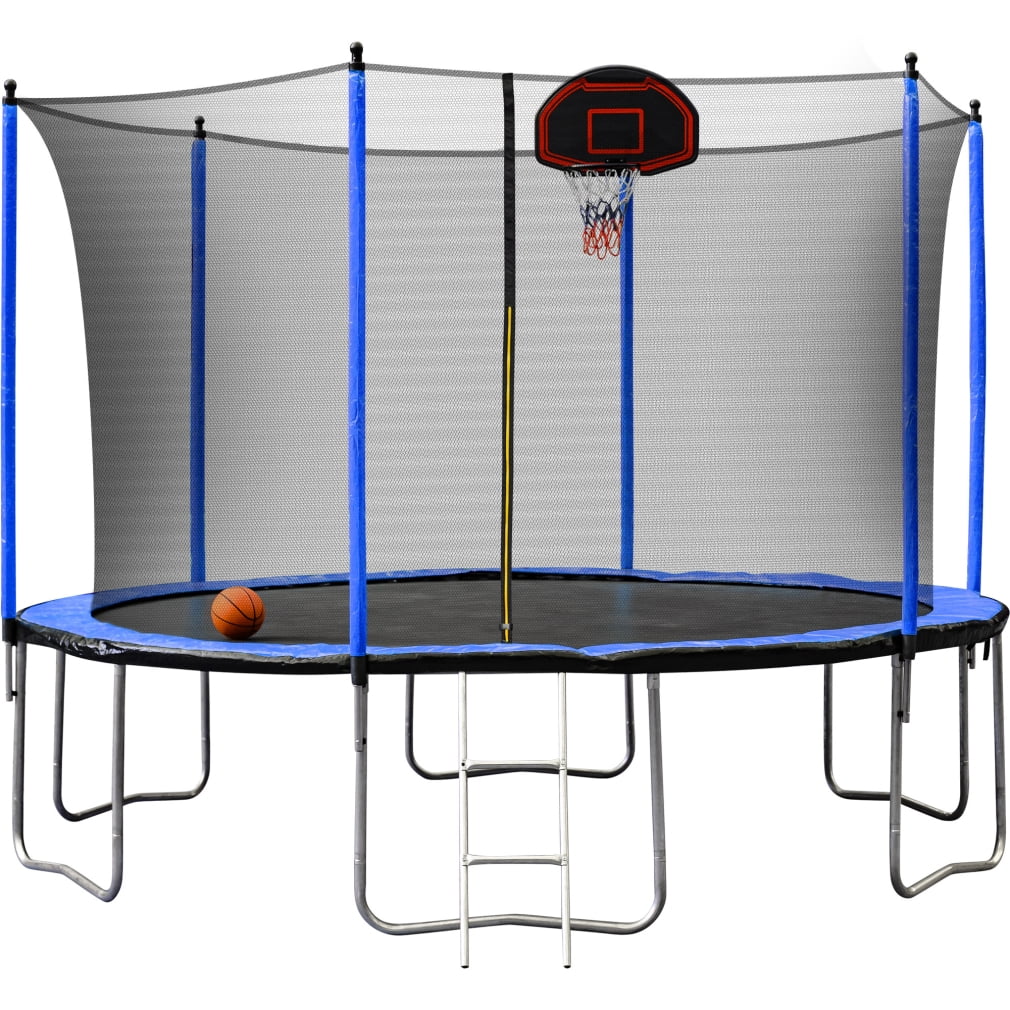 BCAN 12FT Outdoor Trampoline With Safety Enclosure & Curved Poles - Blue 2025 Model 3 thumbnail image