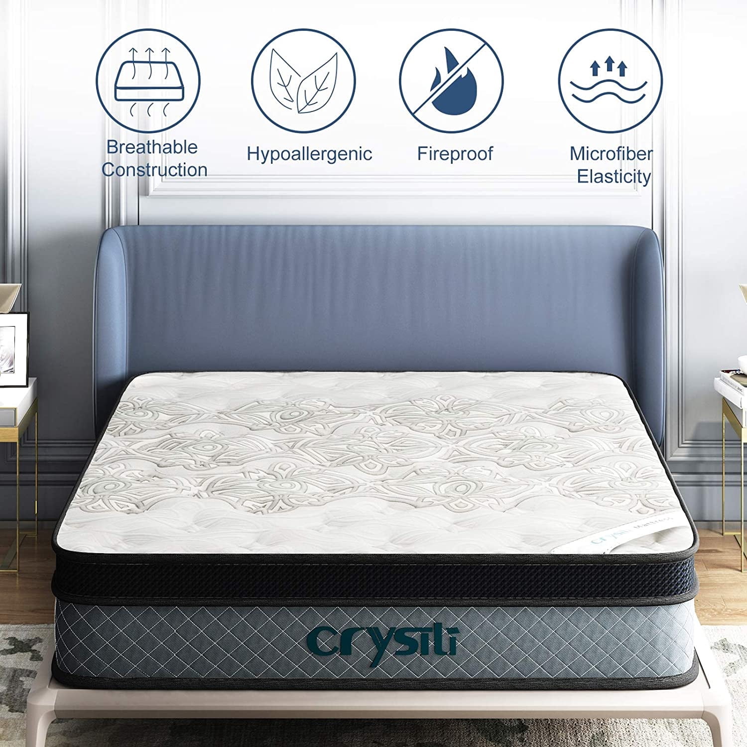 12" Full Size Memory Foam Hybrid Mattress Crystli Pocket Innerspring Mattresses in a Box with Pressure Relief Edge Supportive 100-Night Trial 10-Year Support