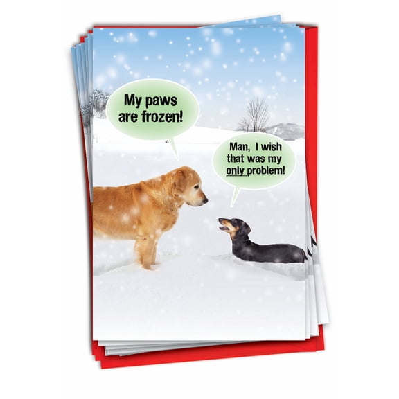 12 Funny Christmas Cards Pack (1 Design, 12 Cards) - My Paws Are Frozen