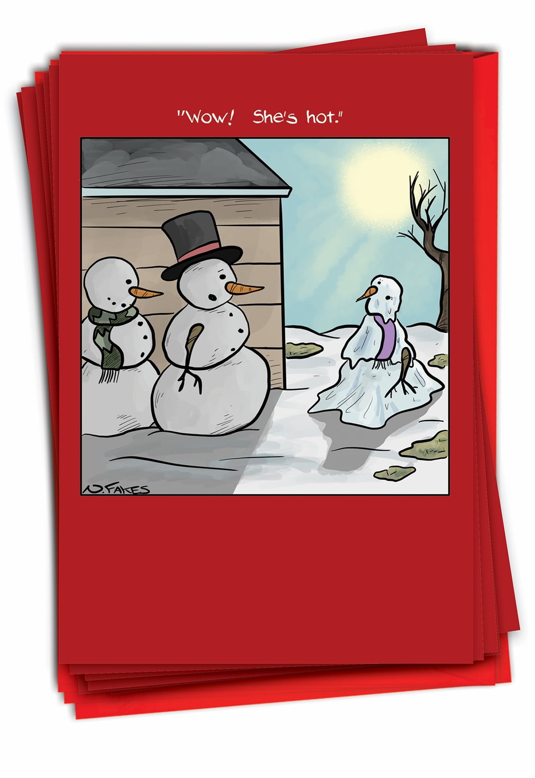 12 Funny Happy Holidays Greeting Cards (1 Design, 12 Cards) - Hot Snowman