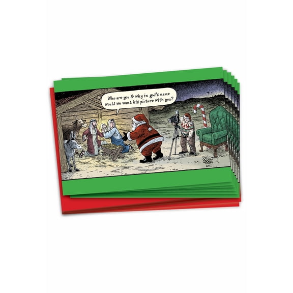 12 Funny Merry Christmas Cards Pack (1 Design, 12 Cards) - Nativity Photo