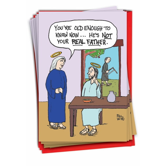 12 Funny Merry Christmas Cards Pack (1 Design, 12 Cards) - Not Your Real Father B1183