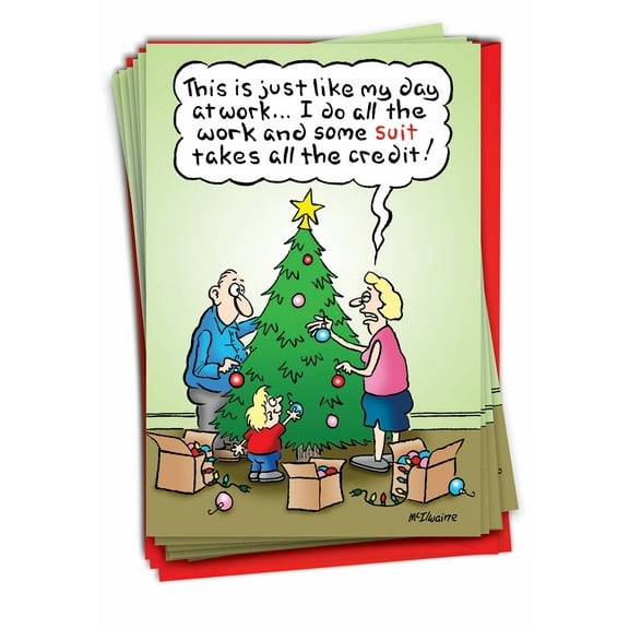 12 Funny Merry Christmas Cards Pack (1 Design, 12 Cards) - Suit Takes Credit