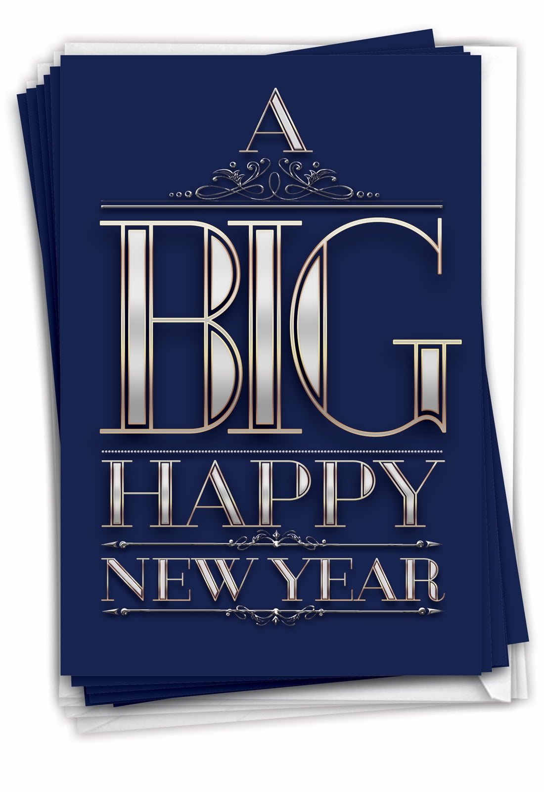 12 Funny New Year Greeting Cards (1 Design, 12 Cards) - Big Happy -Elegant