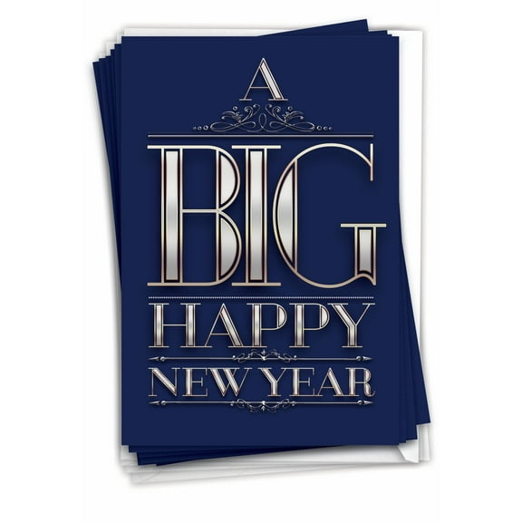 12 Funny New Year Greeting Cards (1 Design, 12 Cards) - Big Happy -Elegant