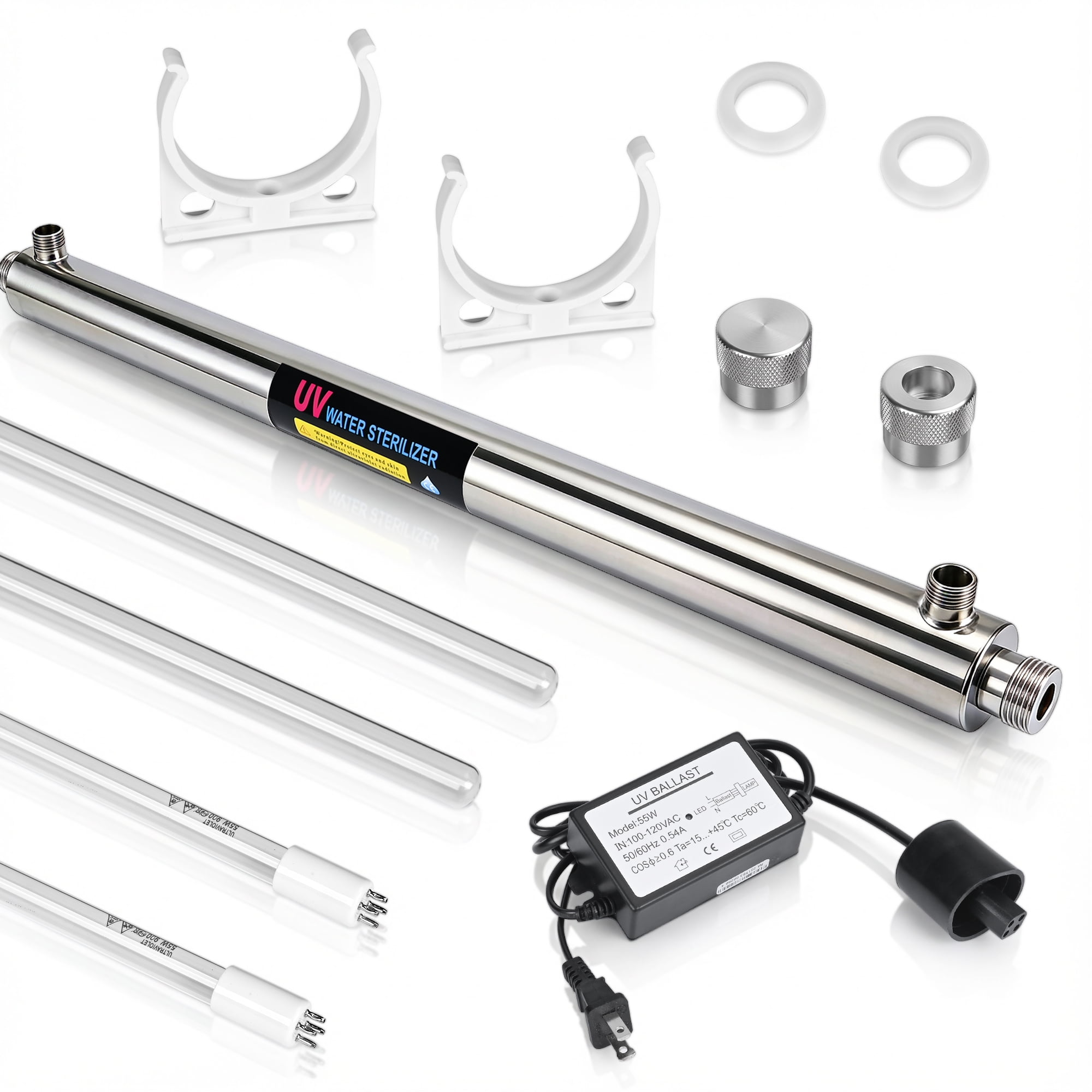 12 GPM Whole House UV Water Filter– UV Water Purifier with Extra 2 UV Filter +2 Quartz Sleeve- (55 Watt)