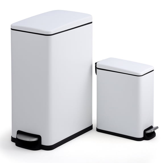 12 Gal & 2.6 Gal Stainless Steel Trash Can Combo Set, Slim Garbage Can for Kitchen, Trash Bin with Removable Inner Bucket & Step On Foot Pedal