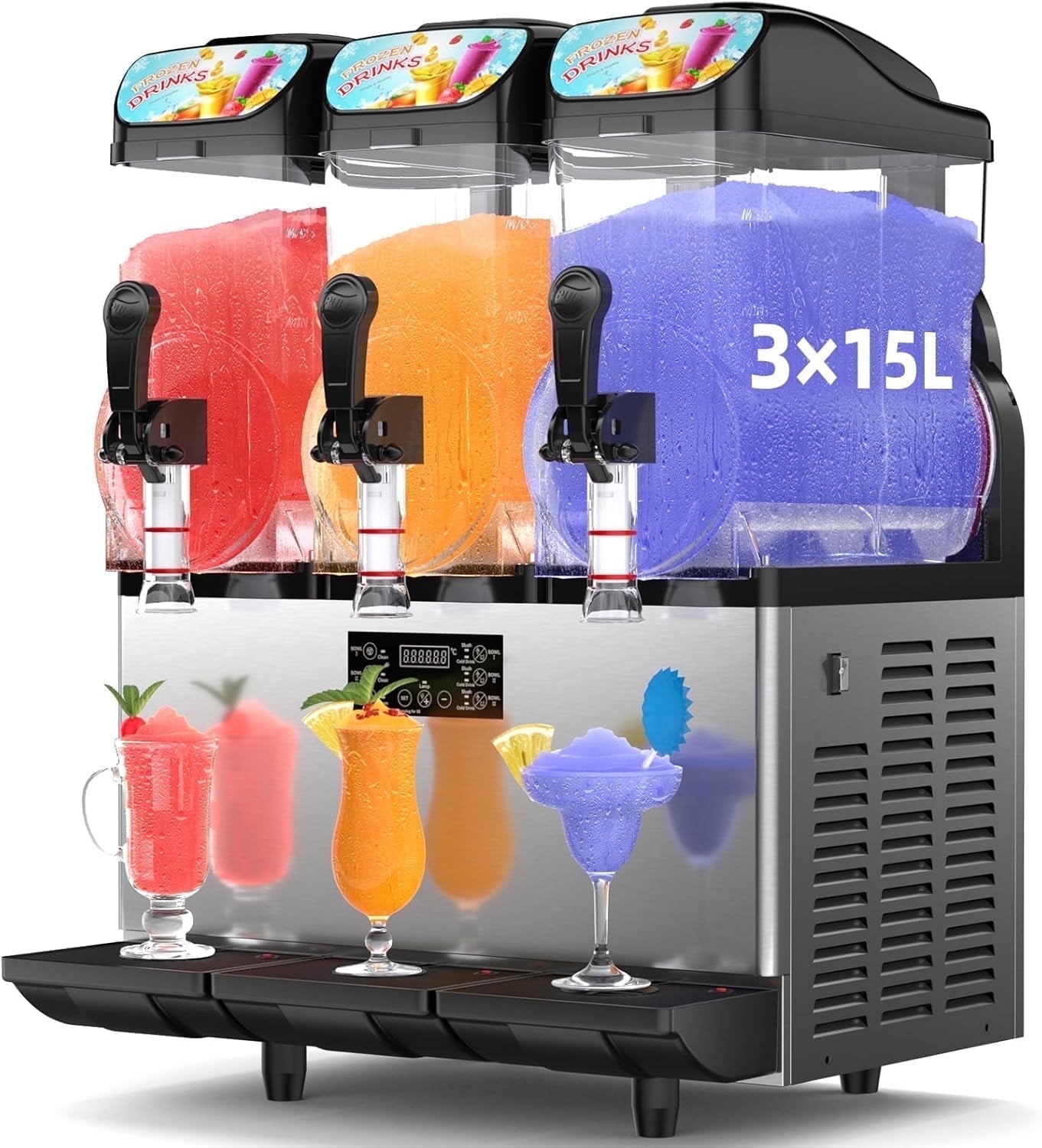 Slushy Led Sign 12 Gal/45L Commercial Slushy Machine with LED Light, 15L×3 Tanks ...