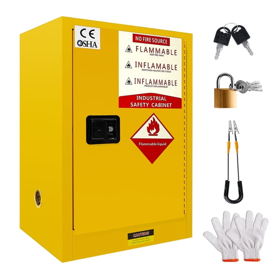 12 Gallon Fire Resistant Storage Cabinet,18.11 In x 23.23 In x 35.5 In, 0.8 cm Thickness Galvanized Steel, Adjustable Shelf Flammable Liquid Storage Cabinet for Commercial Industrial and Home Use