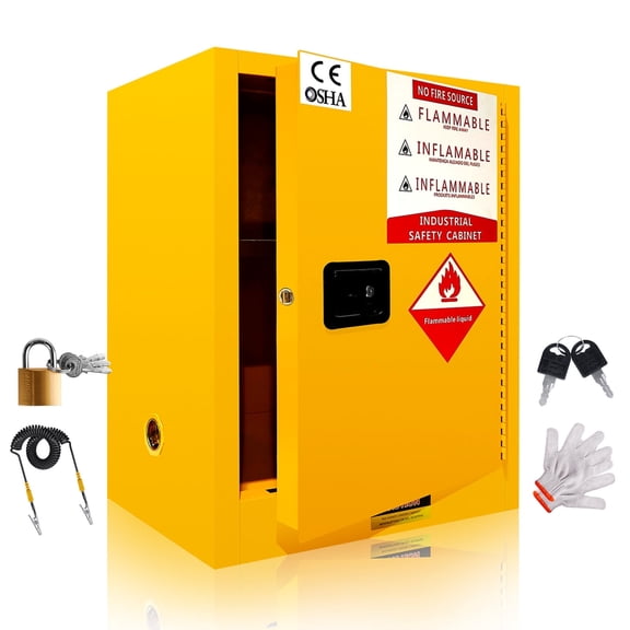 12 Gallon Fireproof Safety Cabinet, 18" x 18" x 23" Flammable Storage Cabinet, Fireproof Battery Charging Cabinet with Adjustable Board for Commercial Industrial and Home Use