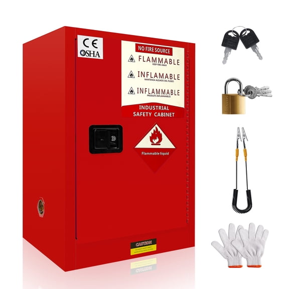 Flammable Safety Cabinet, 21" x 15" x 31.1", Galvanized Steel, 12 Gallon Chemical Storage, Fireproof, OSHA Compliant, Heavy Duty, for Commercial Industrial Home Use, Red