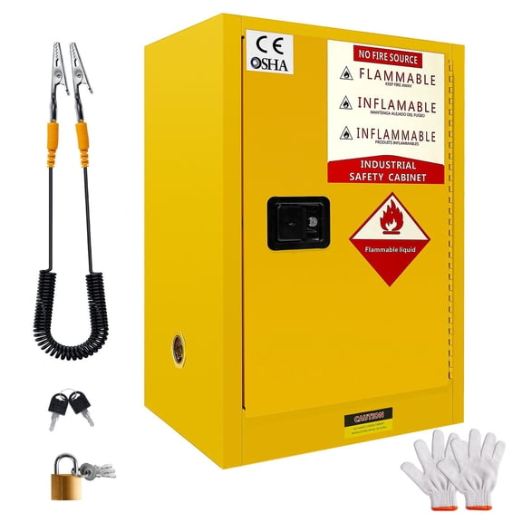 12-Gallon Hazardous Material Storage Cabinet, 23.23" L x 18.11" W x 35" H, Explosion-Proof, 1 Adjustable Galvanized Steel Shelf, for Flammable Liquids & Chemicals (Yellow)