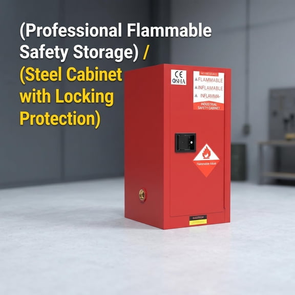 12 Gallon Red Flammable Safety Cabinet, Double-Wall Steel Fire Cabinet with 3-Point Self-Locking Latch, Steel Flammable Storage Cabinet for Lab Factory