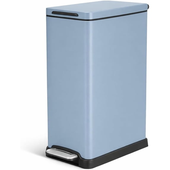 12 Gallon Slim Kitchen Trash Can with Soft Close Lid, Step Pedal, Bag Tuck Band, and Removable Liner, Stainless Steel, Silver