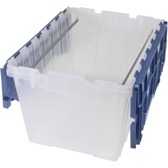 12 Gallon Storage Container, Nesting and Stackable Plastic Storage Box with Lid Attached and Rails