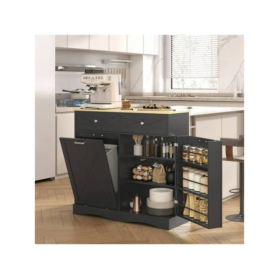 12 Gallon Tilt-Out Trash Can Cabinet with Drawers, Multi-Function Kitchen Storage Island with Trash Bin Cabinet, Laundry Hamper Organizer for Home