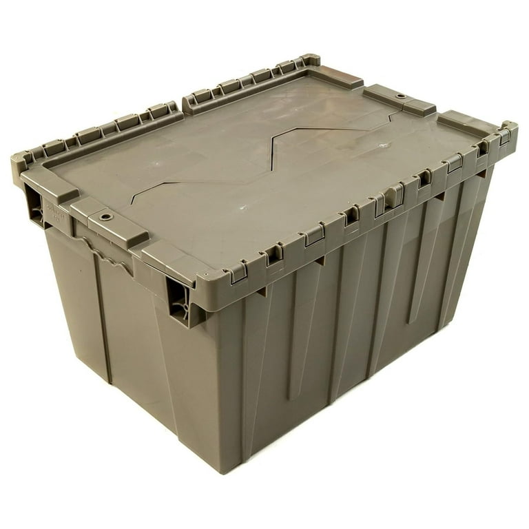 12 Gallon Top Tote Storage Container PACK OF 4 Industrial Plastic Storage Tote with Hinged Attached Lid 22.05 in. L x 15.40 in. W x 12.88 in. H Grey Walmart