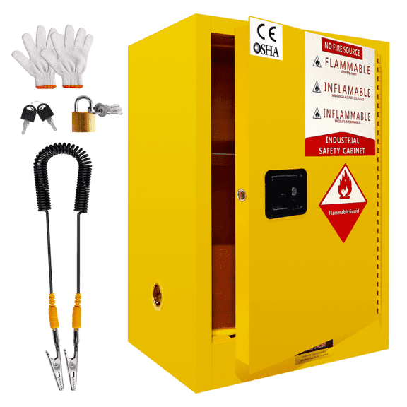 12 Gallon Yellow Fire Safety Cabinet: Double-Walled Steel, CE & OSHA Certified, Ideal for Laboratory Flammable Liquid Storage