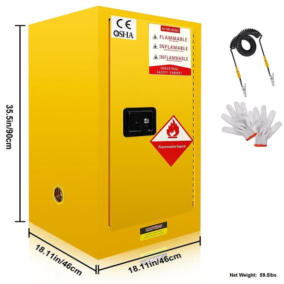 12 Gallon Yellow Safety Cabinet: Double-Walled, 3-Point Lock, 18"D x 35"H x 35"W Industrial Safety Cabinet for Cosmetic Factory Flammables